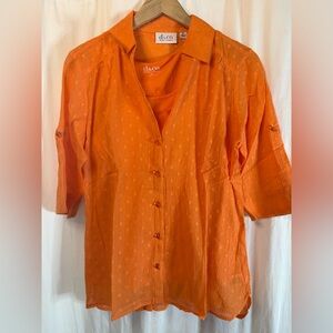 Denim&Co Vibrant Orange Button-Down Shirt
